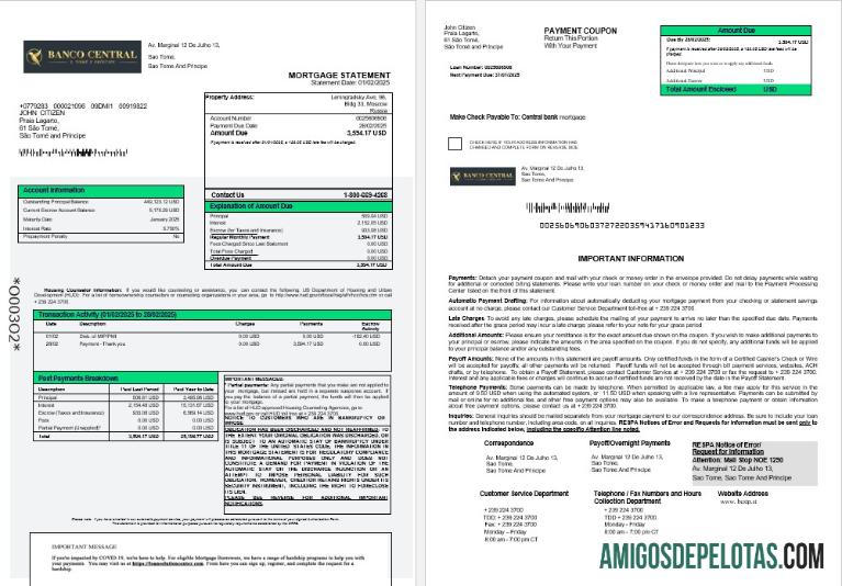 São Tomé e Príncipe Banco Central De S.Tome E Príncipe Extrato de hipoteca em Word 1 2 baixar para verificação
